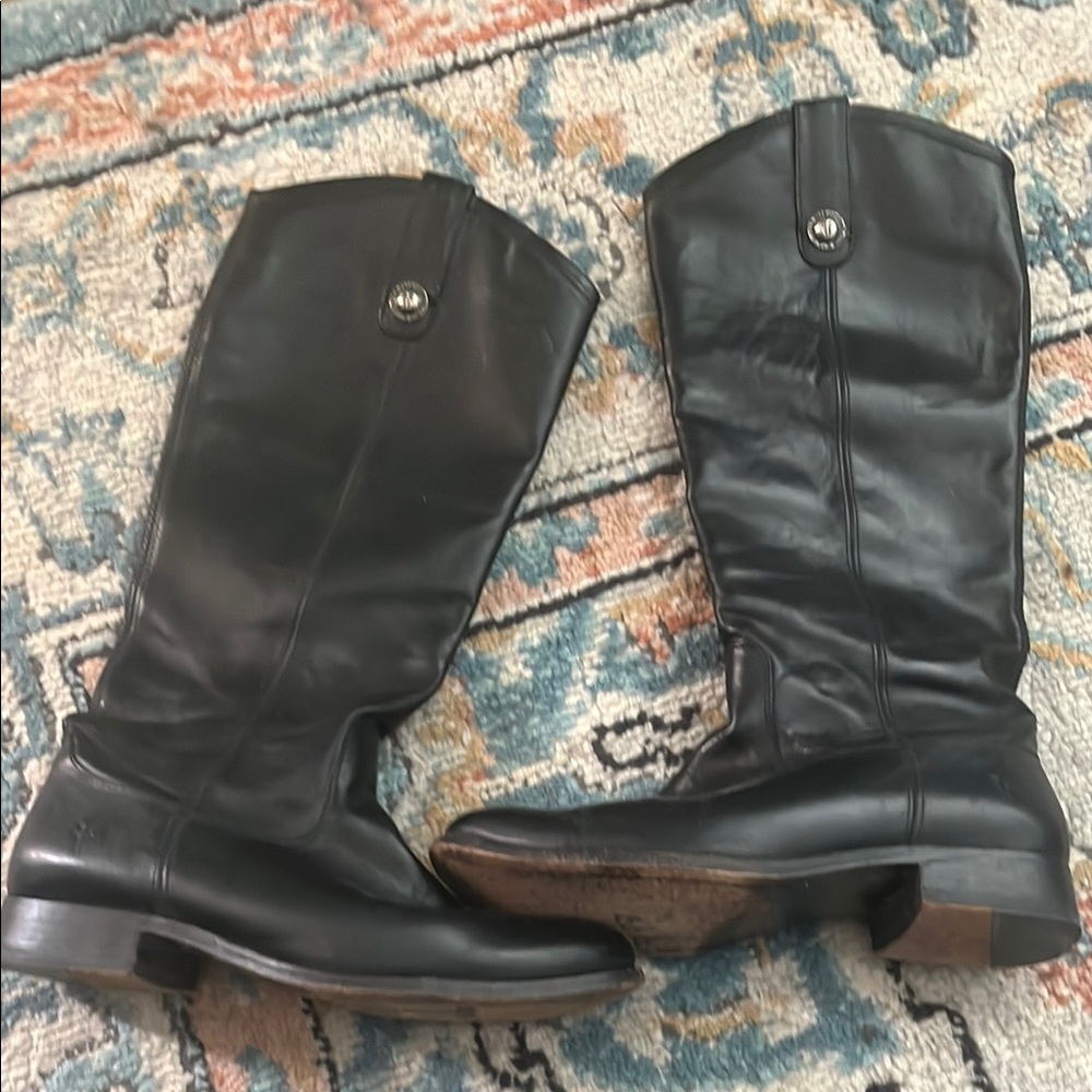 Frye Melissa Black Leather Riding Boots